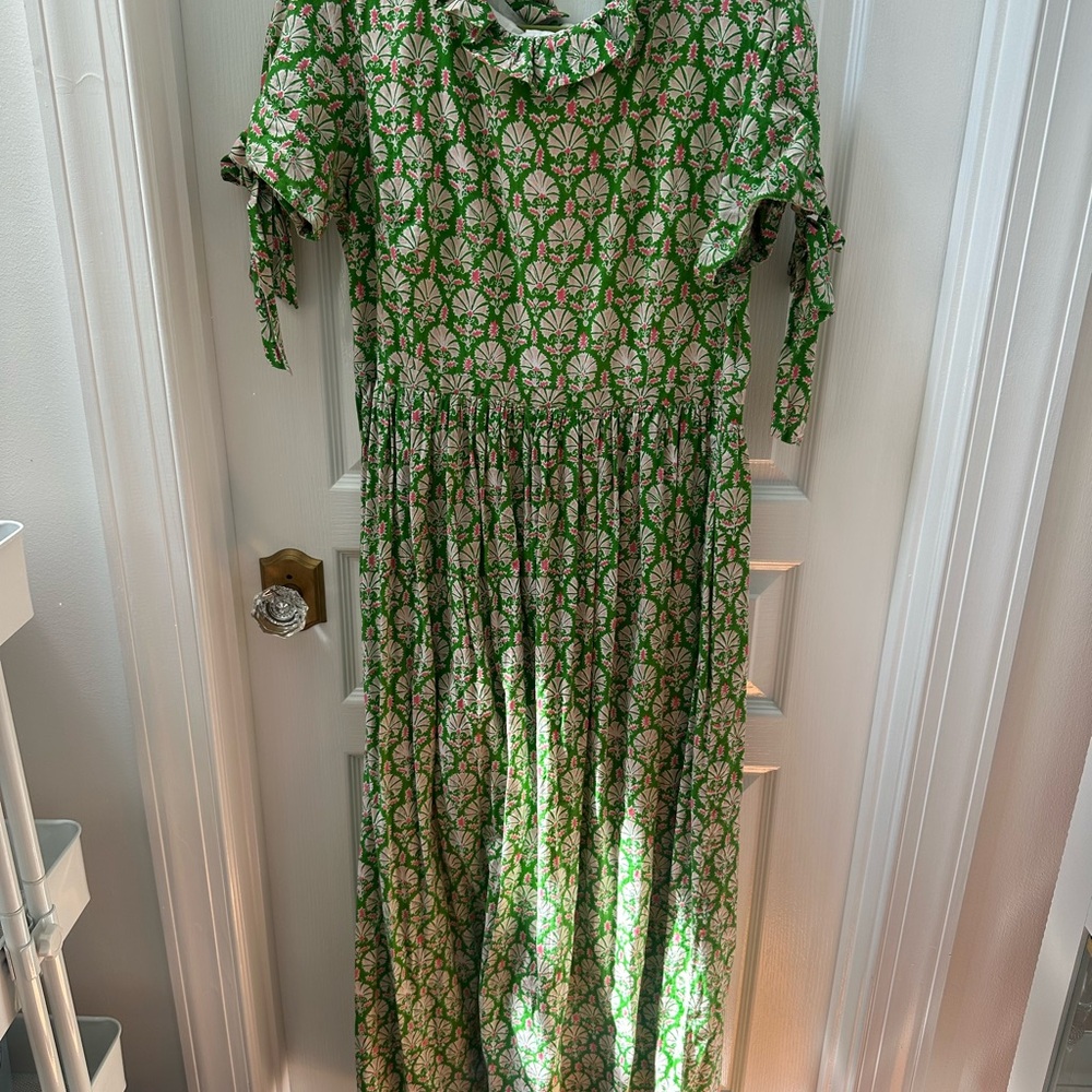 Elizabeth Wilson Block Print Green Maxi Dress